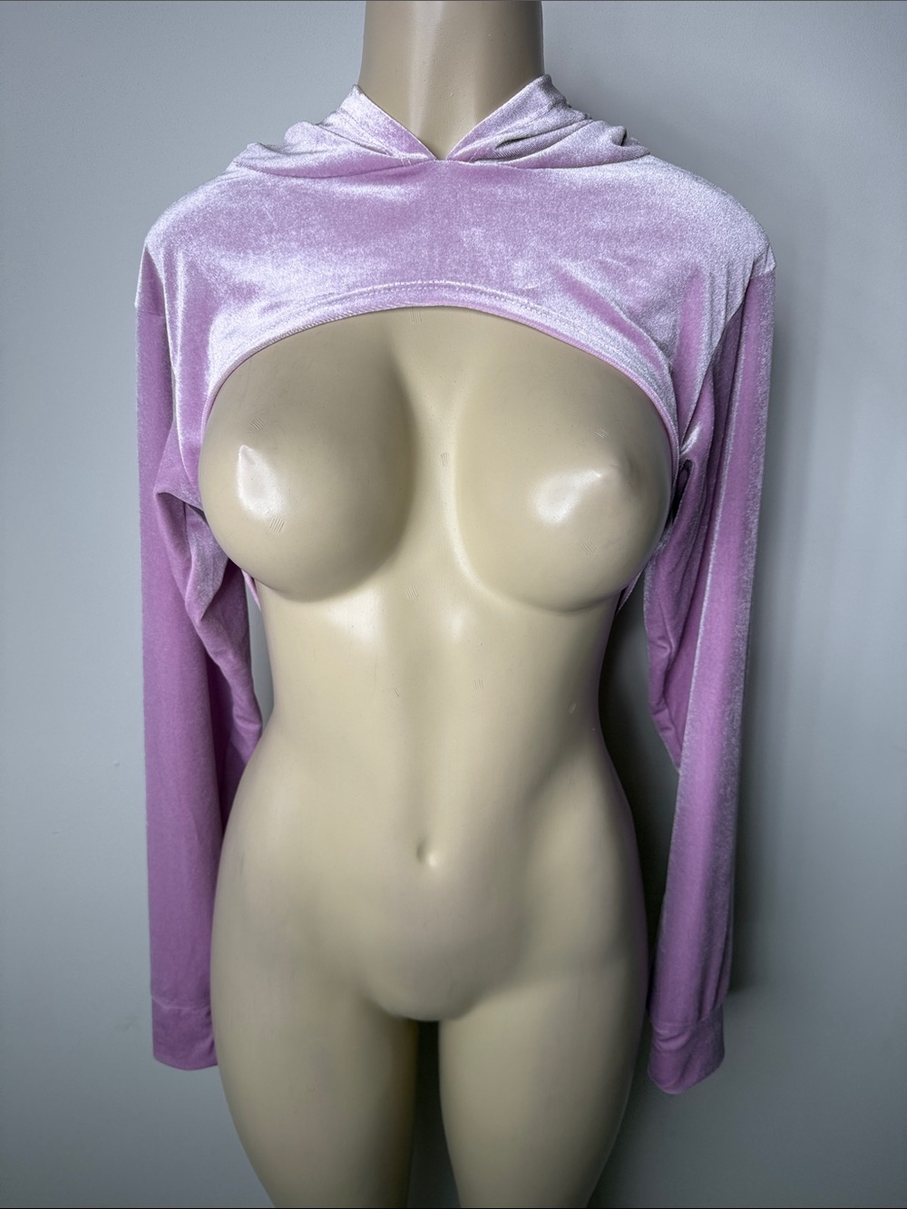 Velvet Cutout Cropped Hoodie - Pink